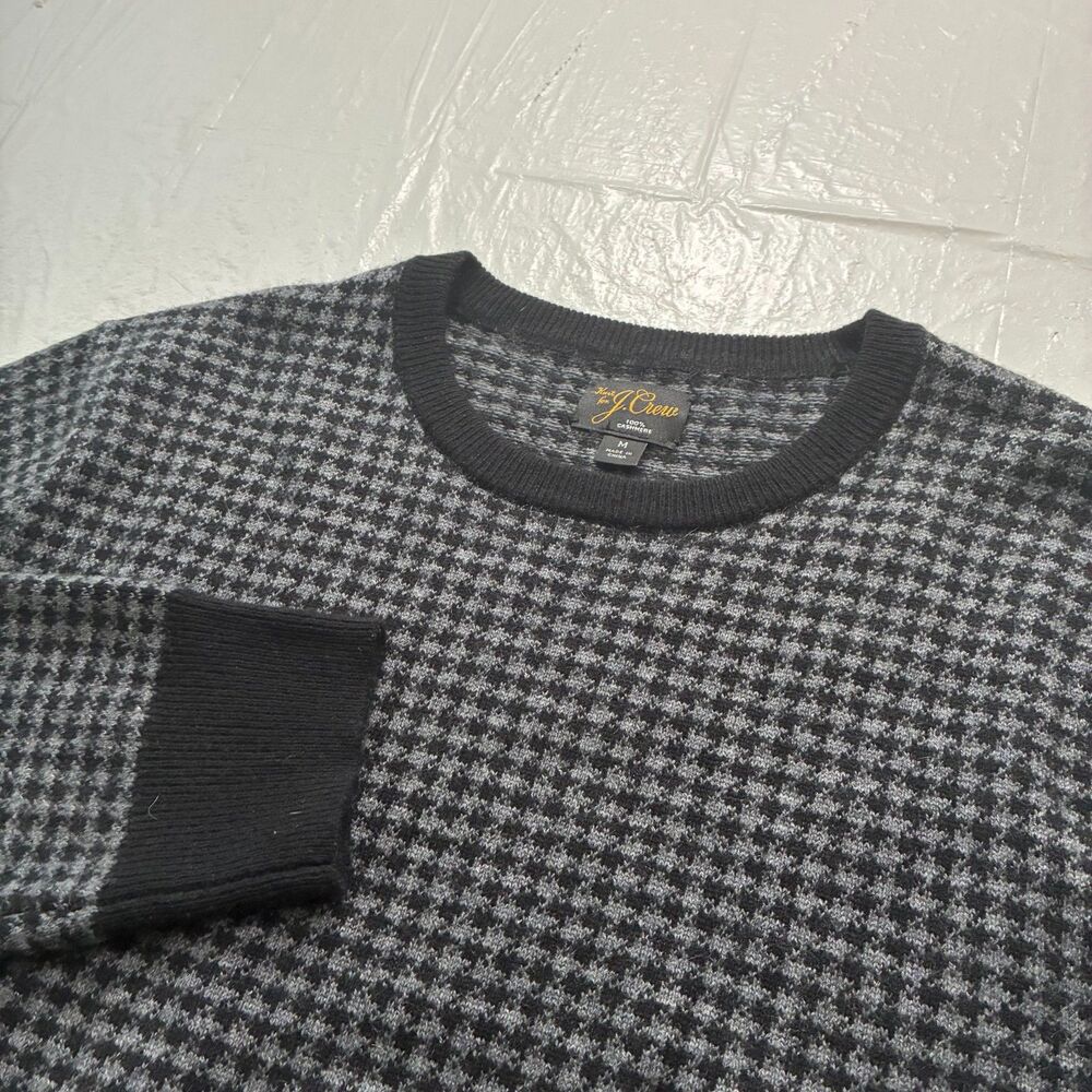 J. Crew Size Medium Gray Black Houndstooth Cashmere Sweater Luxe Preppy Career